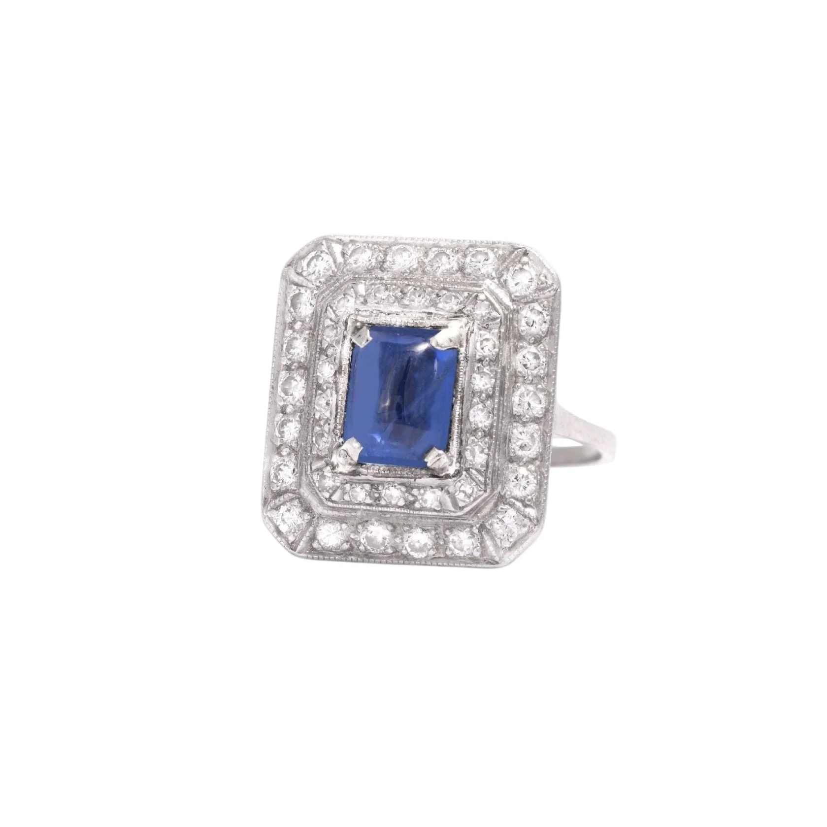 Bague Art déco en platine, saphir et diamants - Image 3
