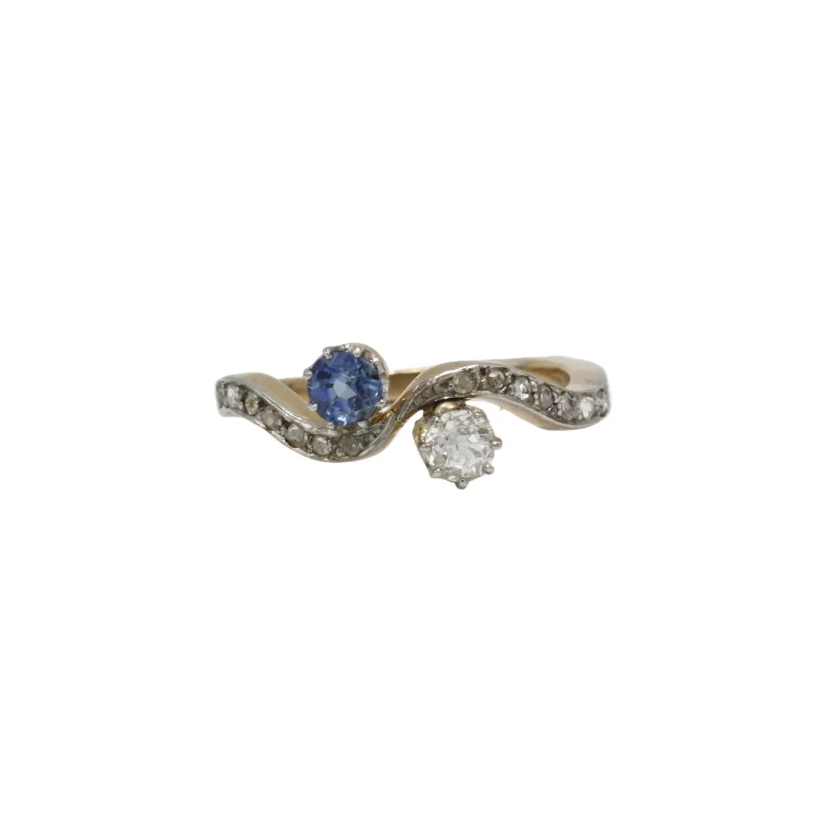 Bague Toi & Moi en or jaune, saphir et diamants