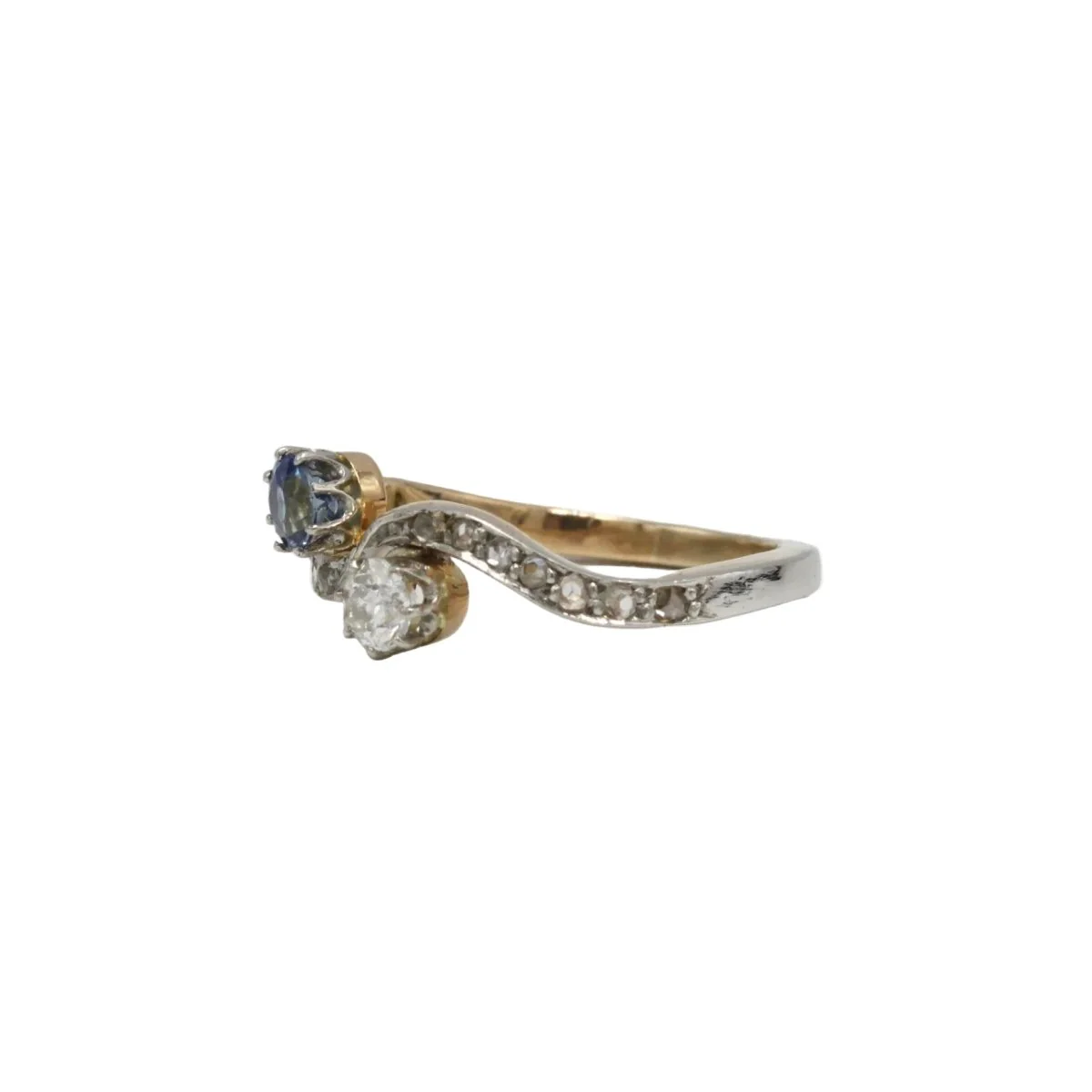 Bague Toi & Moi en or jaune, saphir et diamants - Image 2