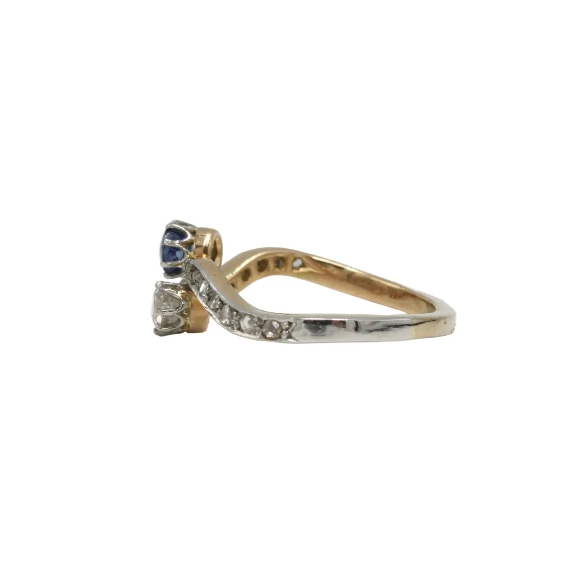 Bague Toi & Moi en or jaune, saphir et diamants - Image 3