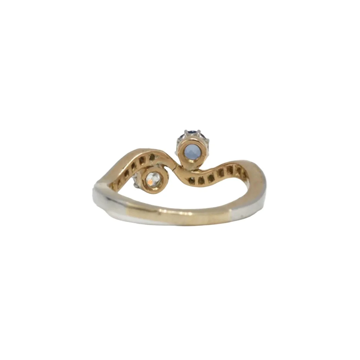 Bague Toi & Moi en or jaune, saphir et diamants - Image 4