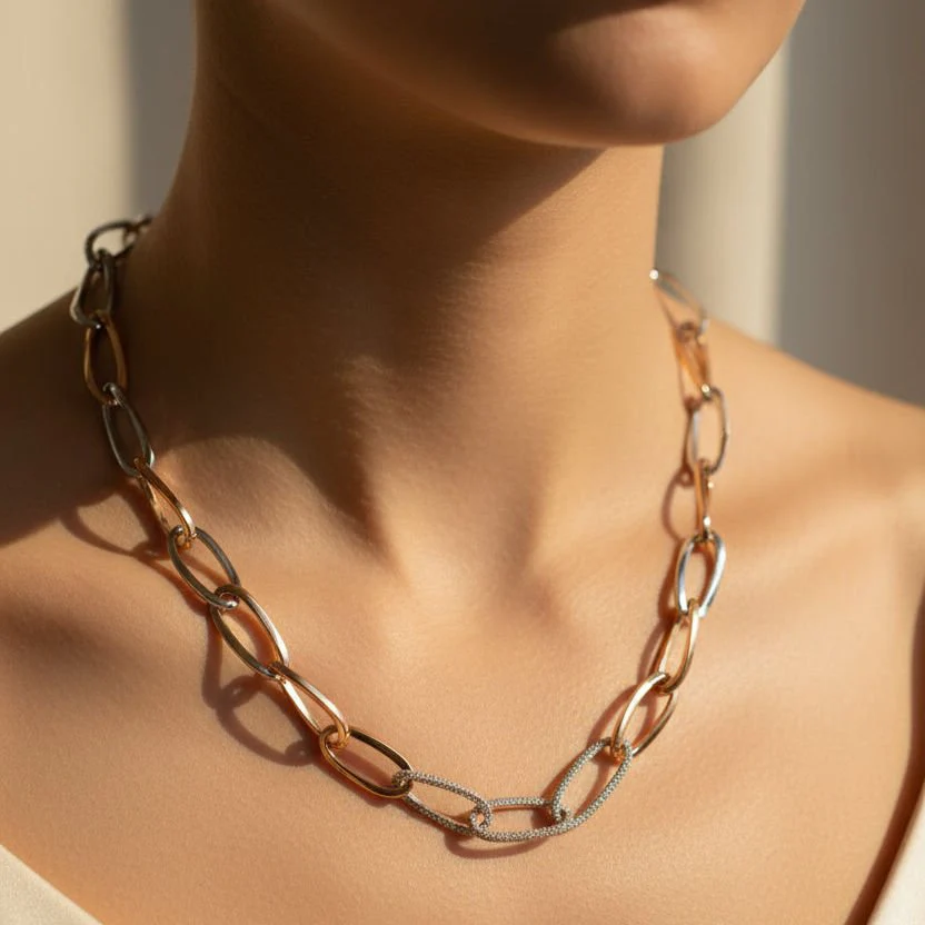Collier Chaîne d’Ancre - Or blanc, Or rose et Diamants - Image 4