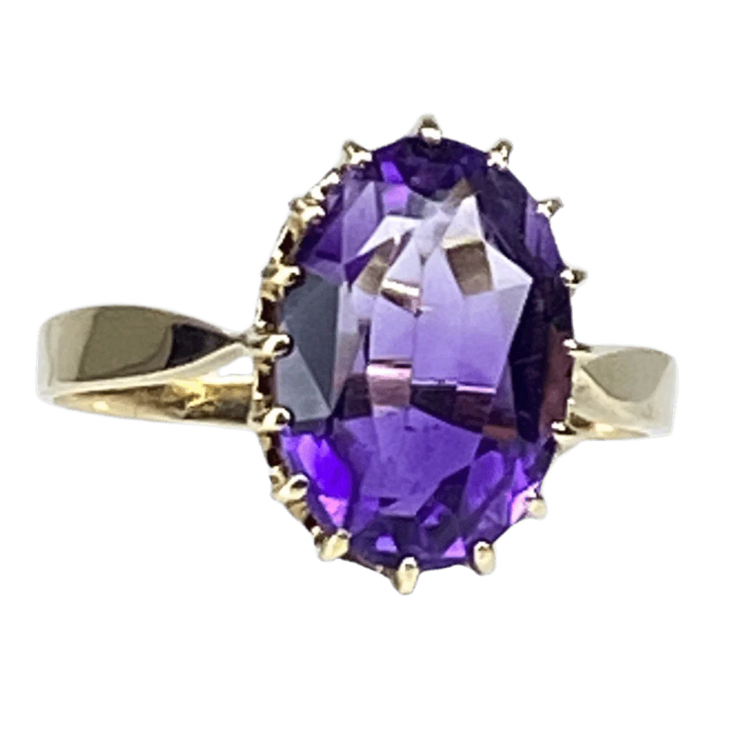 Bague en or jaune et améthyste