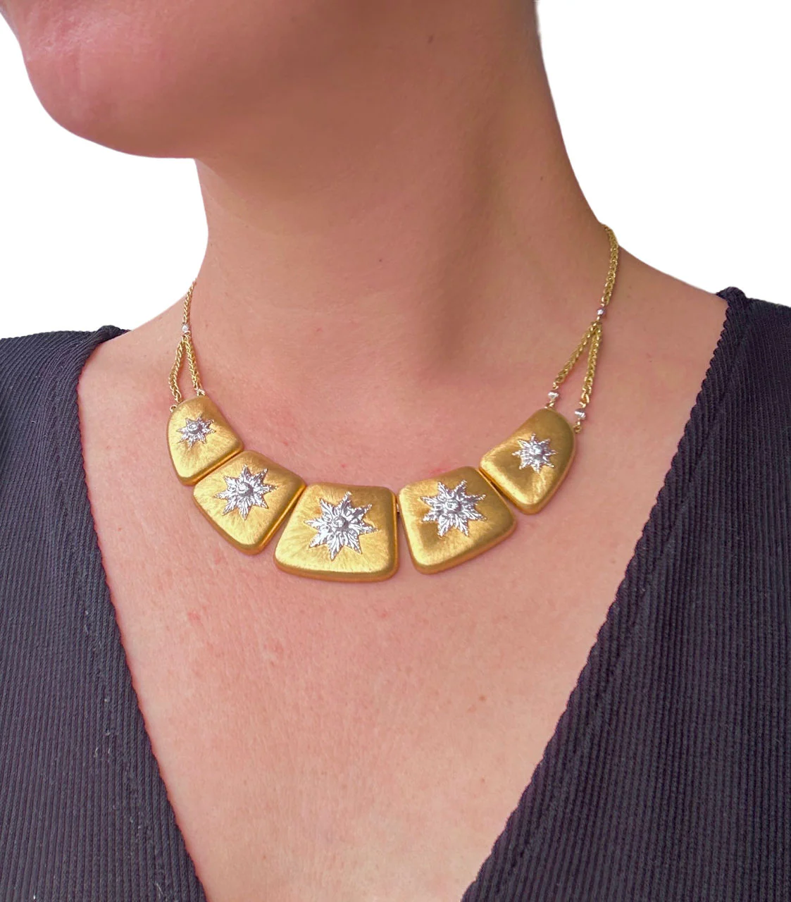Collier plastron BUCCELLATI Macri Joaillerie en or jaune, or blanc et diamants - Image 2