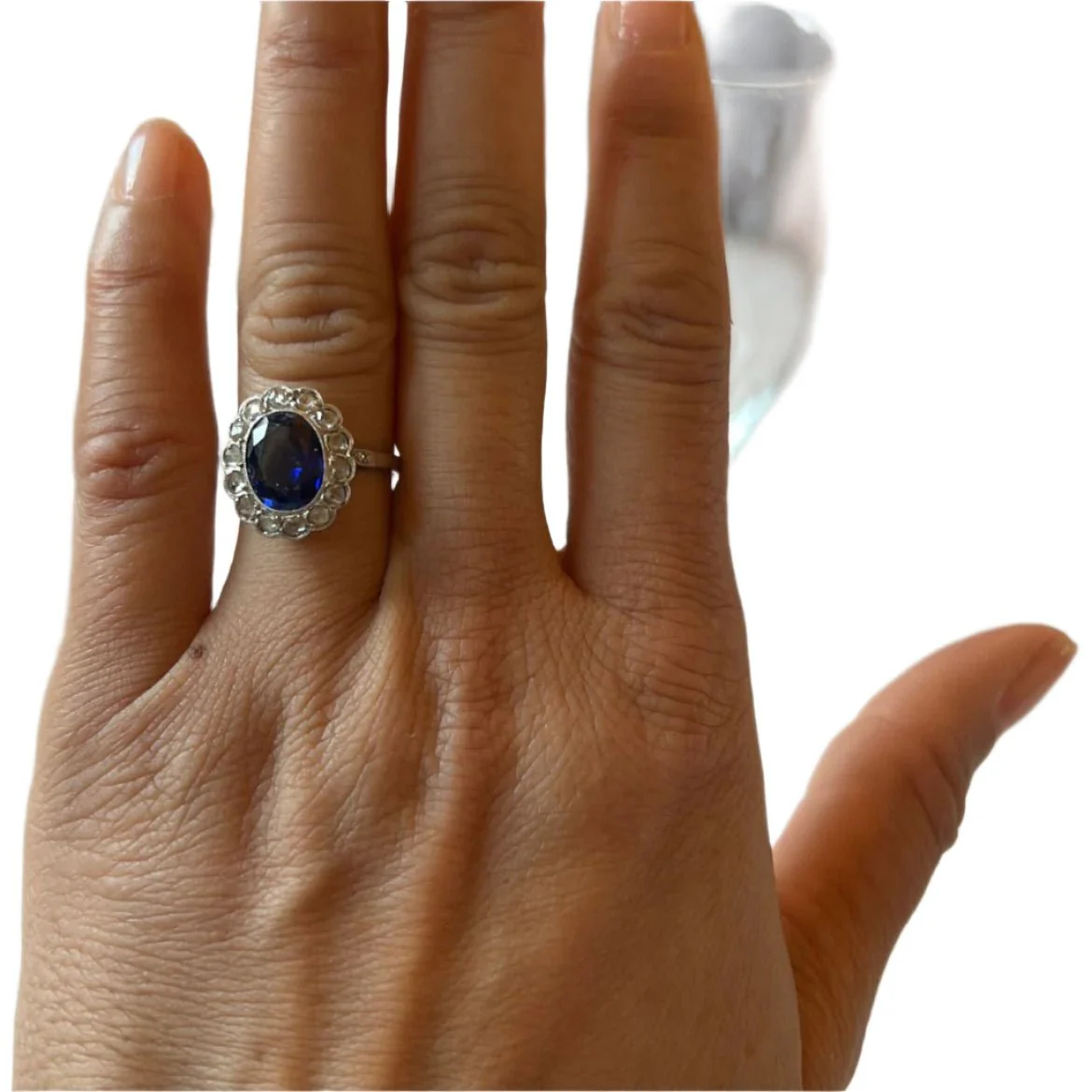 Bague marguerite or saphir diamants - Image 2