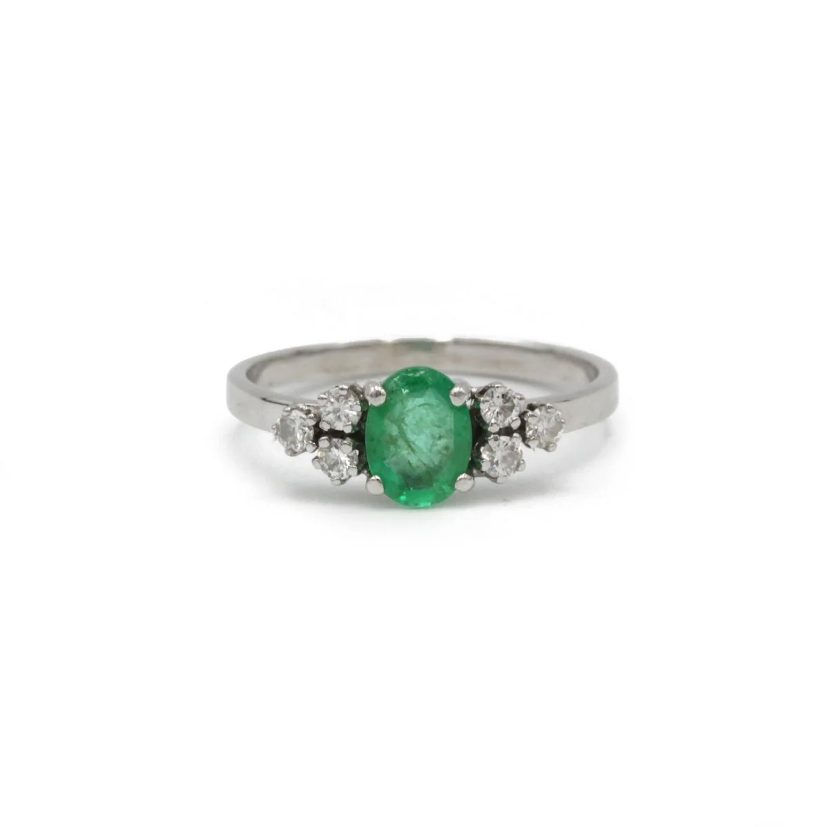 Bague - Or blanc, Diamants & Emeraude