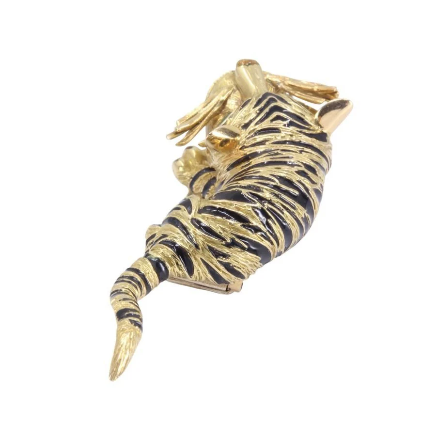 Broche Épingle en or jaune, or blanc, émail et émeraudes - Image 4