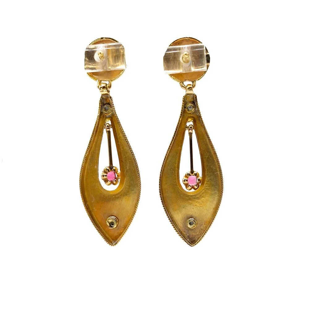 Boucles d'oreilles Pendantes en or jaune, rubis et perles - Image 3