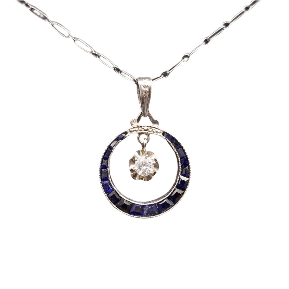 Collier pendentif en or blanc, saphirs et diamant - Image 2