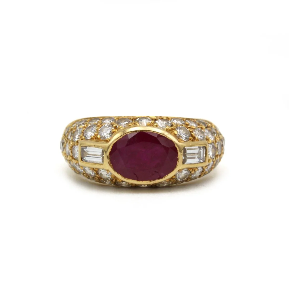 Bague - Or jaune, Diamants & Rubis