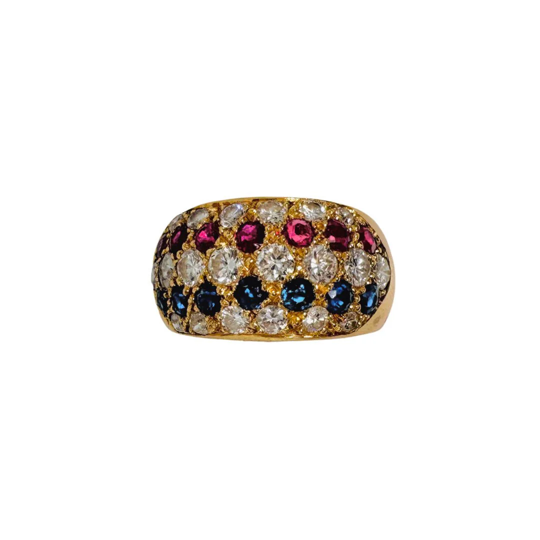 Bague Jonc en or jaune, rubis, saphirs et diamants