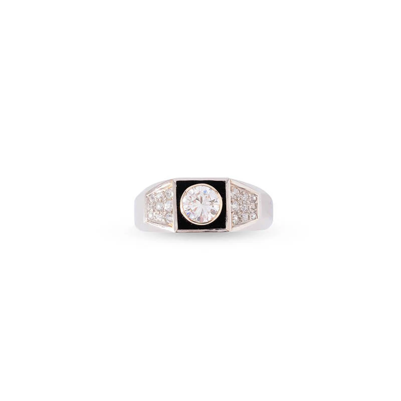 Bague Jonc MELLERIO en or blanc et platine, onyx et diamants - Image 3