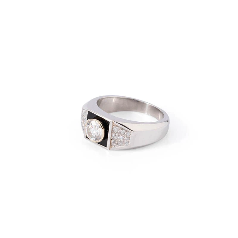 Bague Jonc MELLERIO en or blanc et platine, onyx et diamants - Image 5