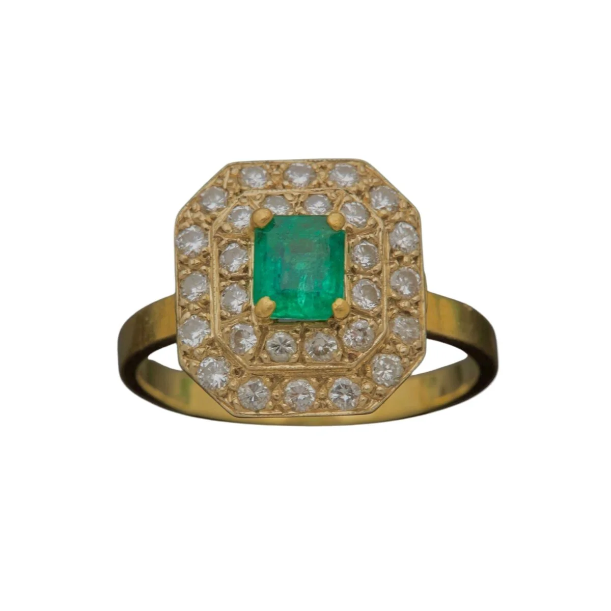 Bague en or jaune, émeraude et diamants