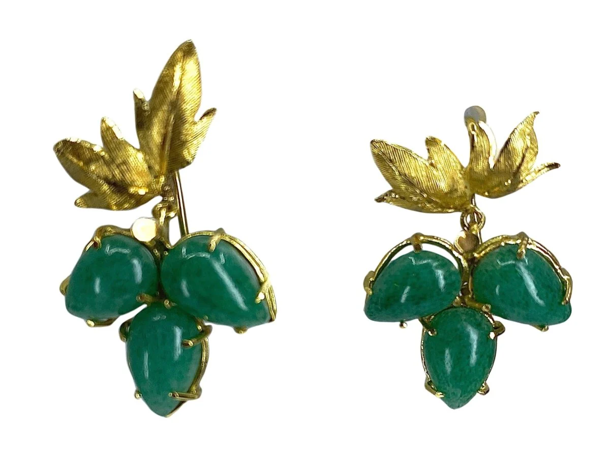 Paire de boucles d’oreille en or jaune et aventurines - Image 2