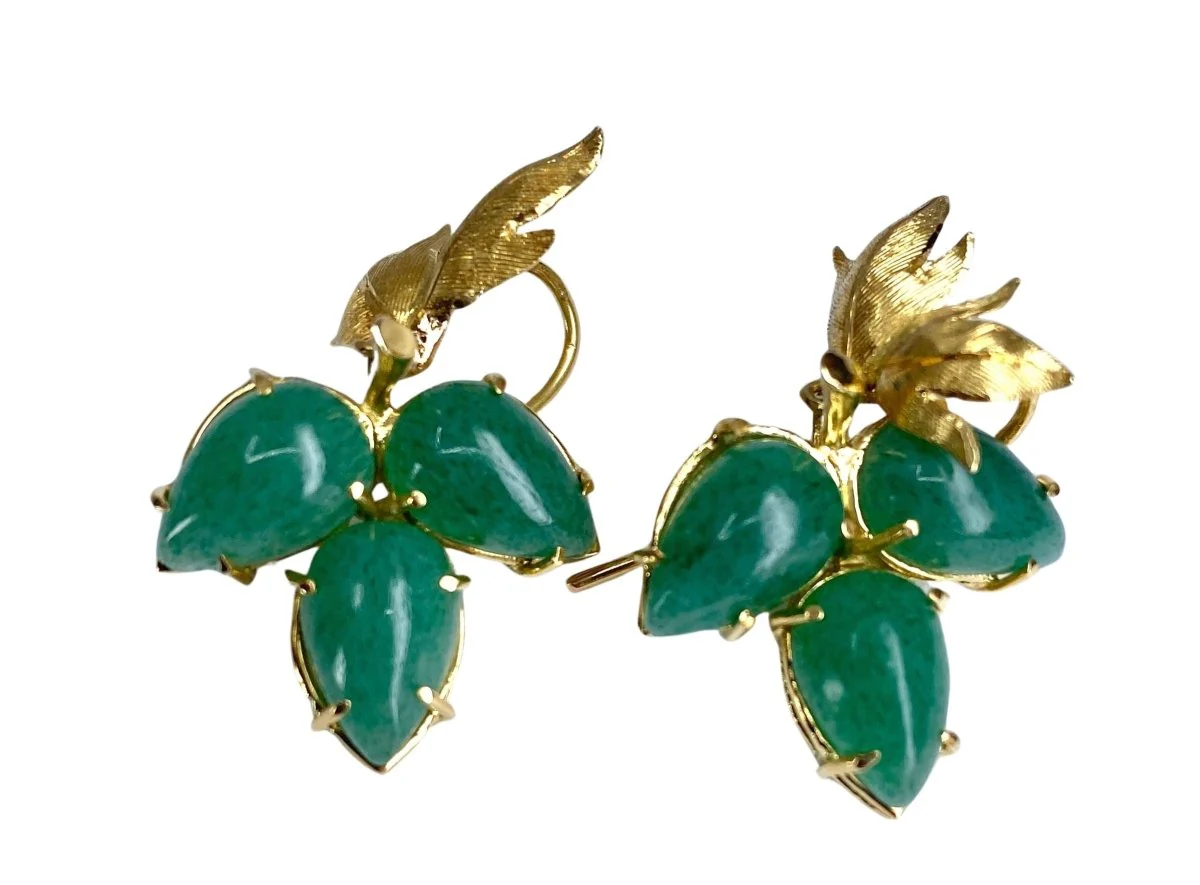 Paire de boucles d’oreille en or jaune et aventurines - Image 3