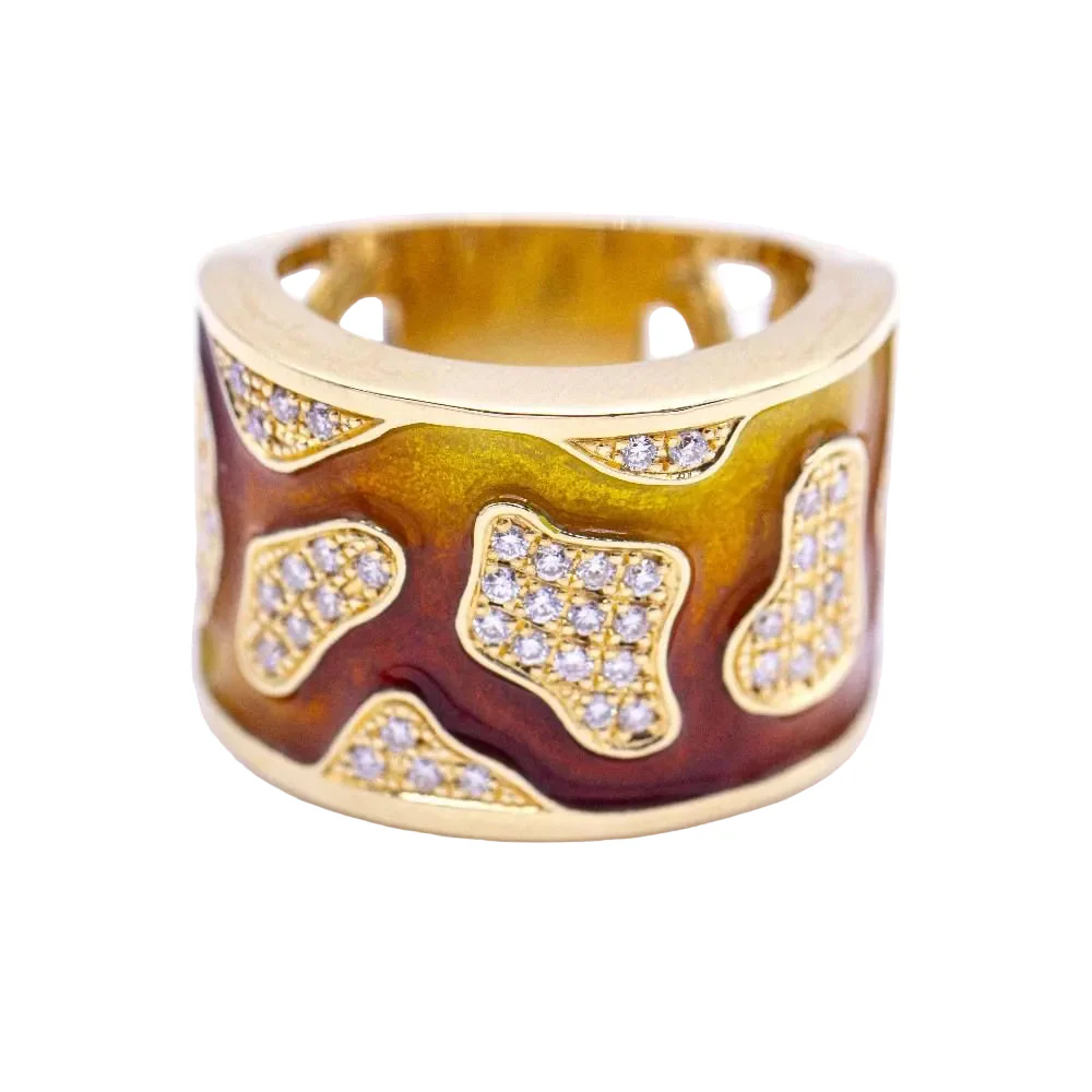 Bague Bandeau en or jaune, émail et diamants