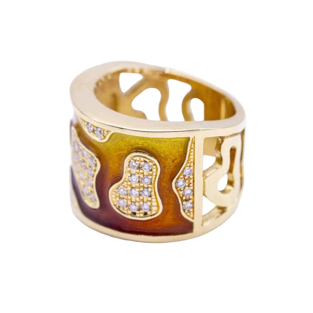 Bague Bandeau en or jaune, émail et diamants - Image 2