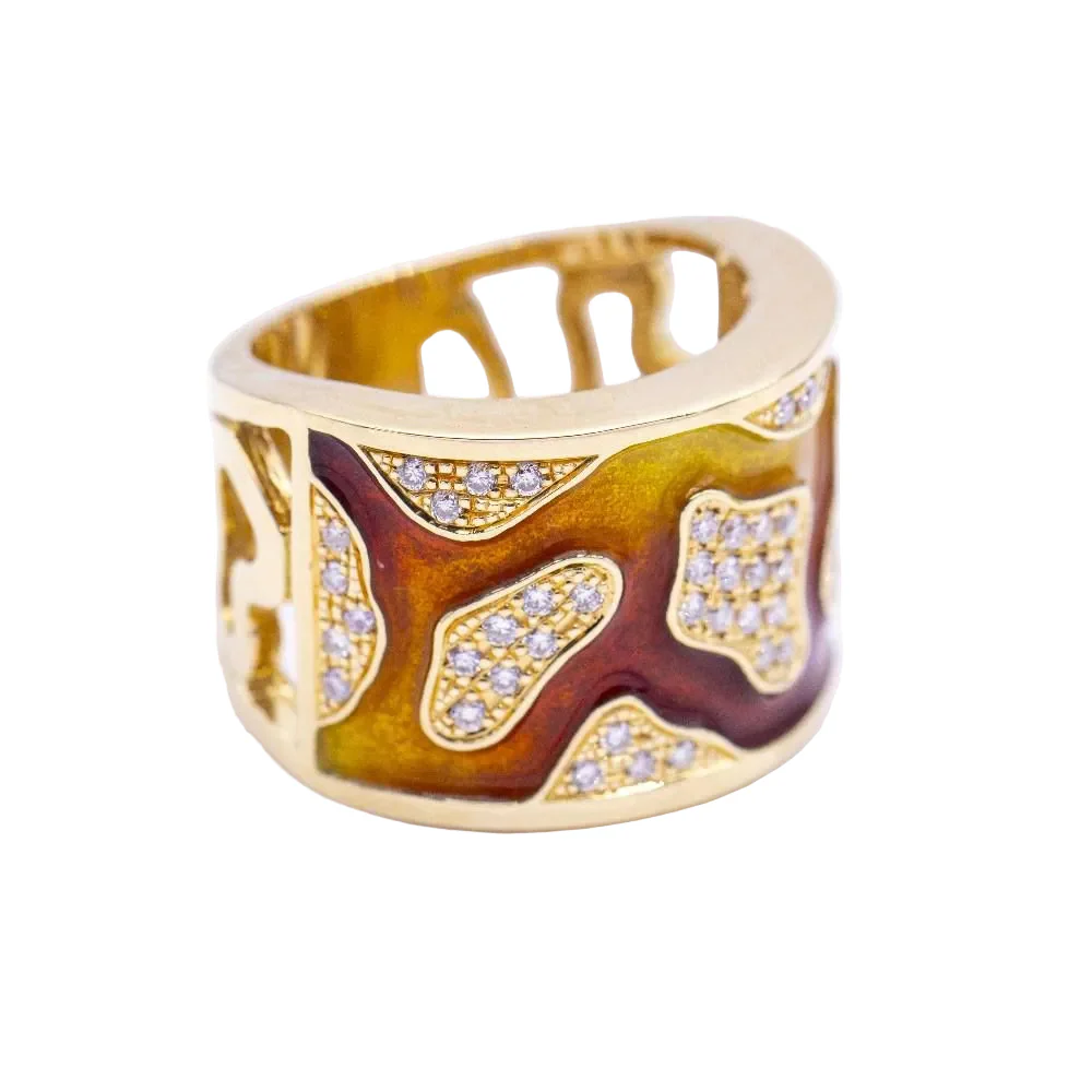 Bague Bandeau en or jaune, émail et diamants - Image 4