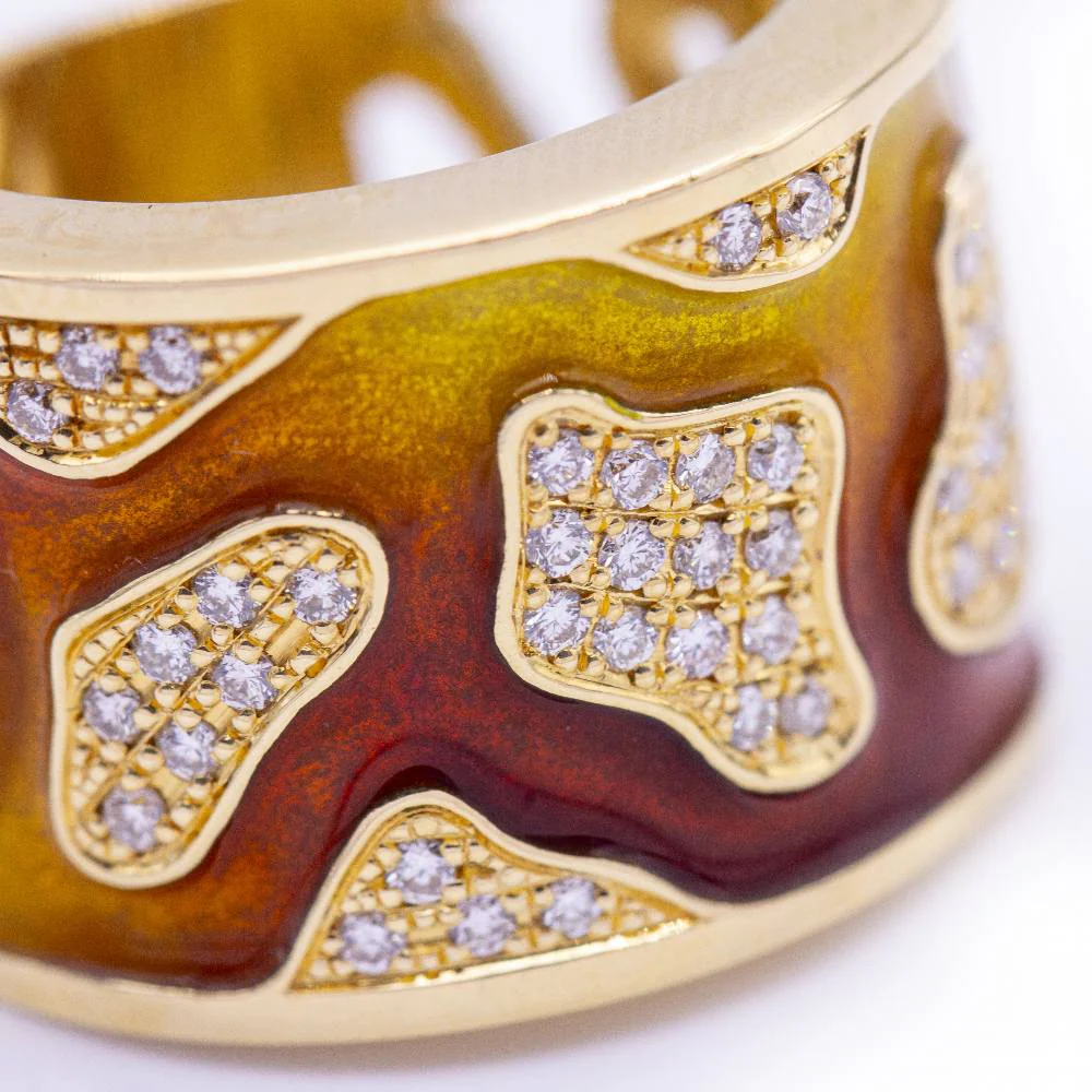 Bague Bandeau en or jaune, émail et diamants - Image 5