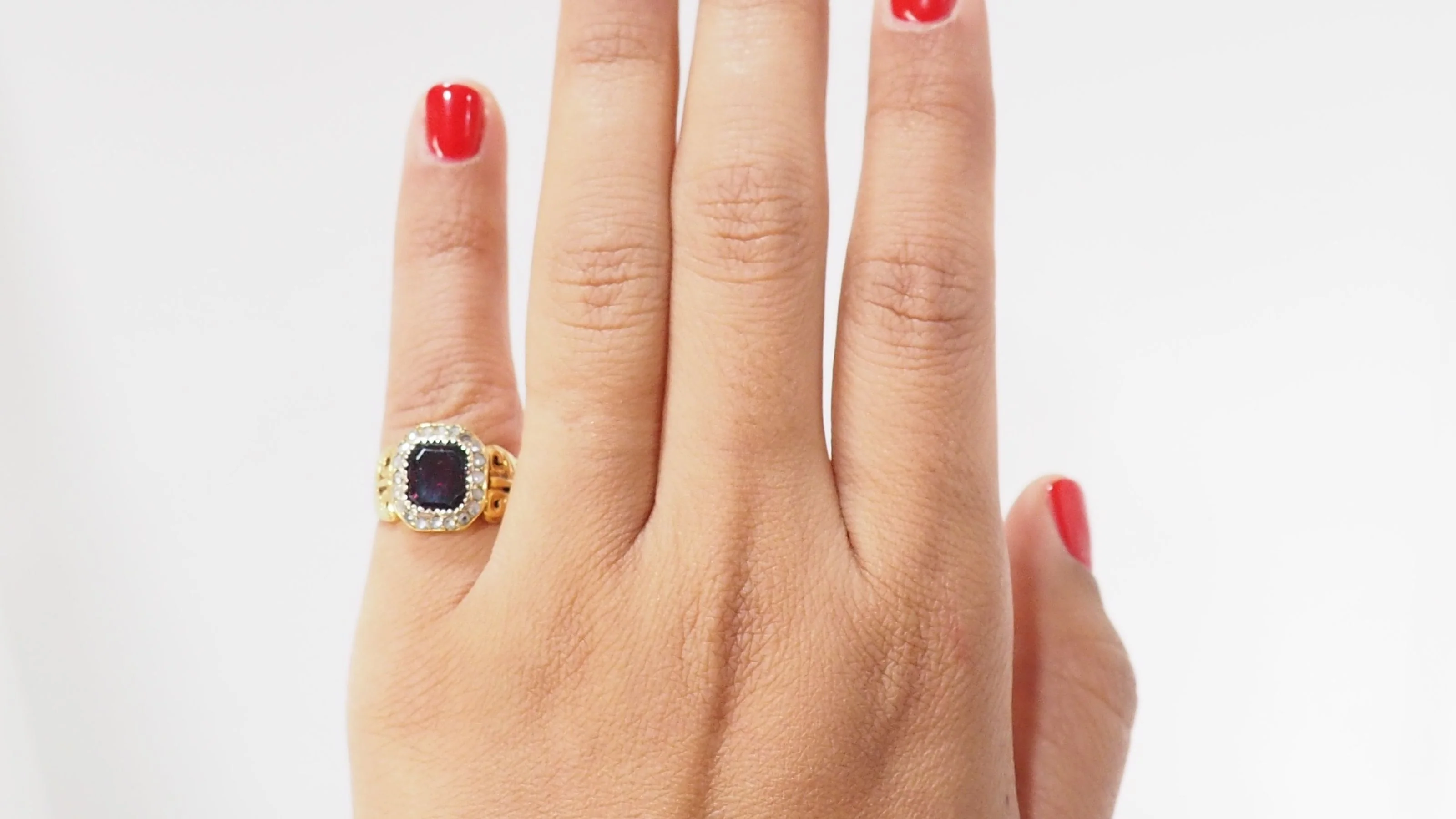 Bague En Or Jaune, Grenat Et diamants taille rose - Image 2