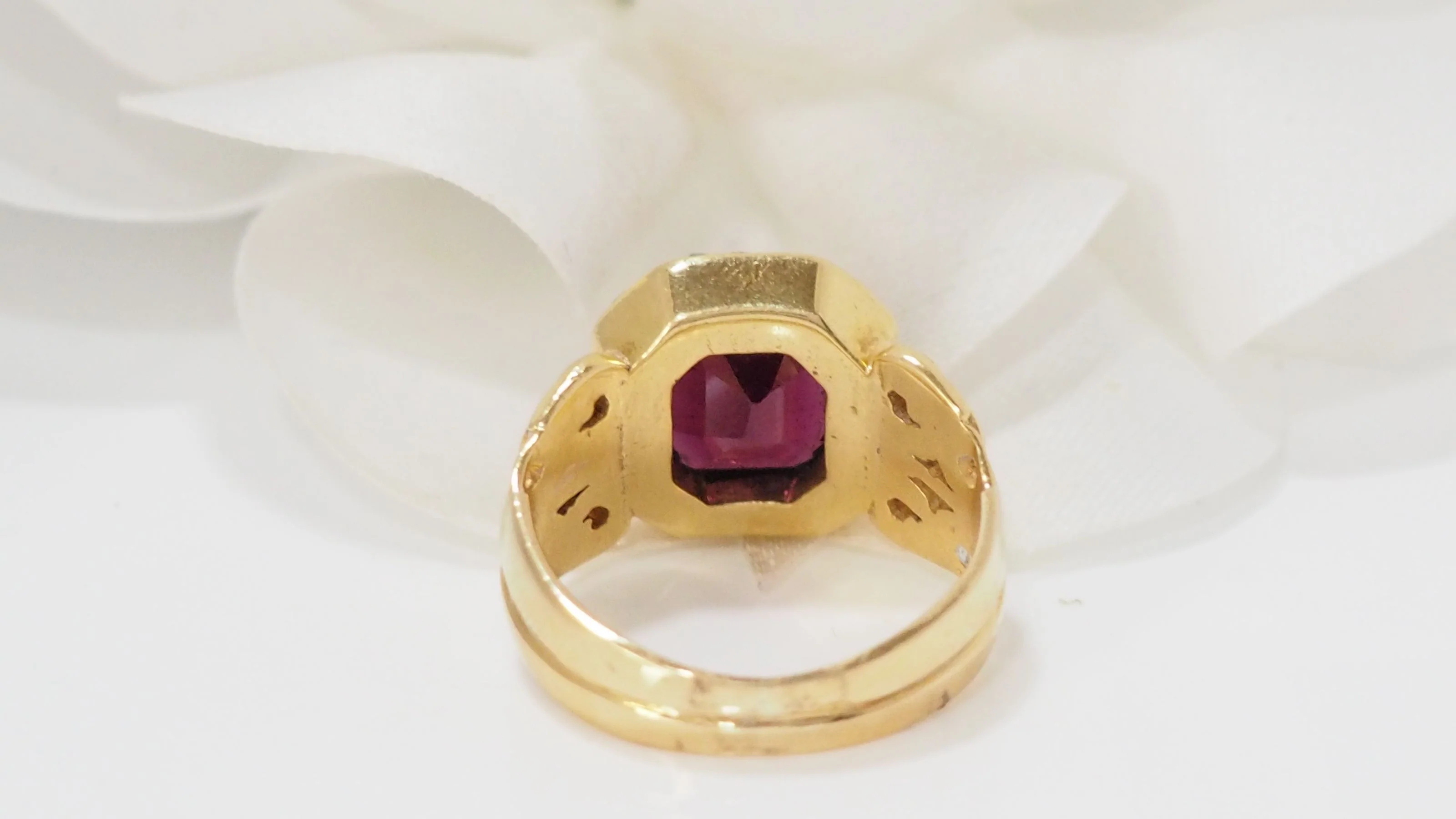Bague En Or Jaune, Grenat Et diamants taille rose - Image 5