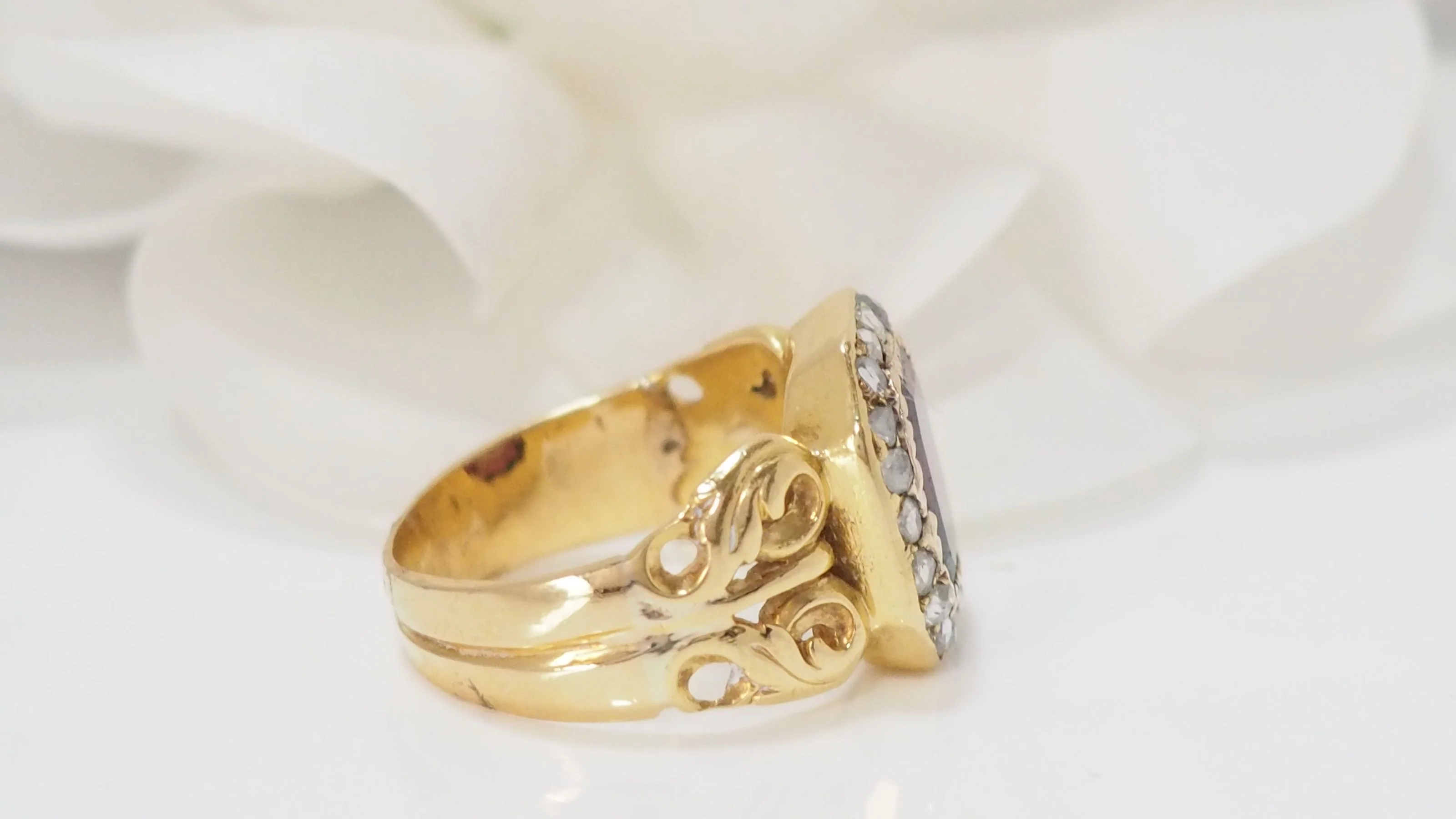 Bague En Or Jaune, Grenat Et diamants taille rose - Image 7