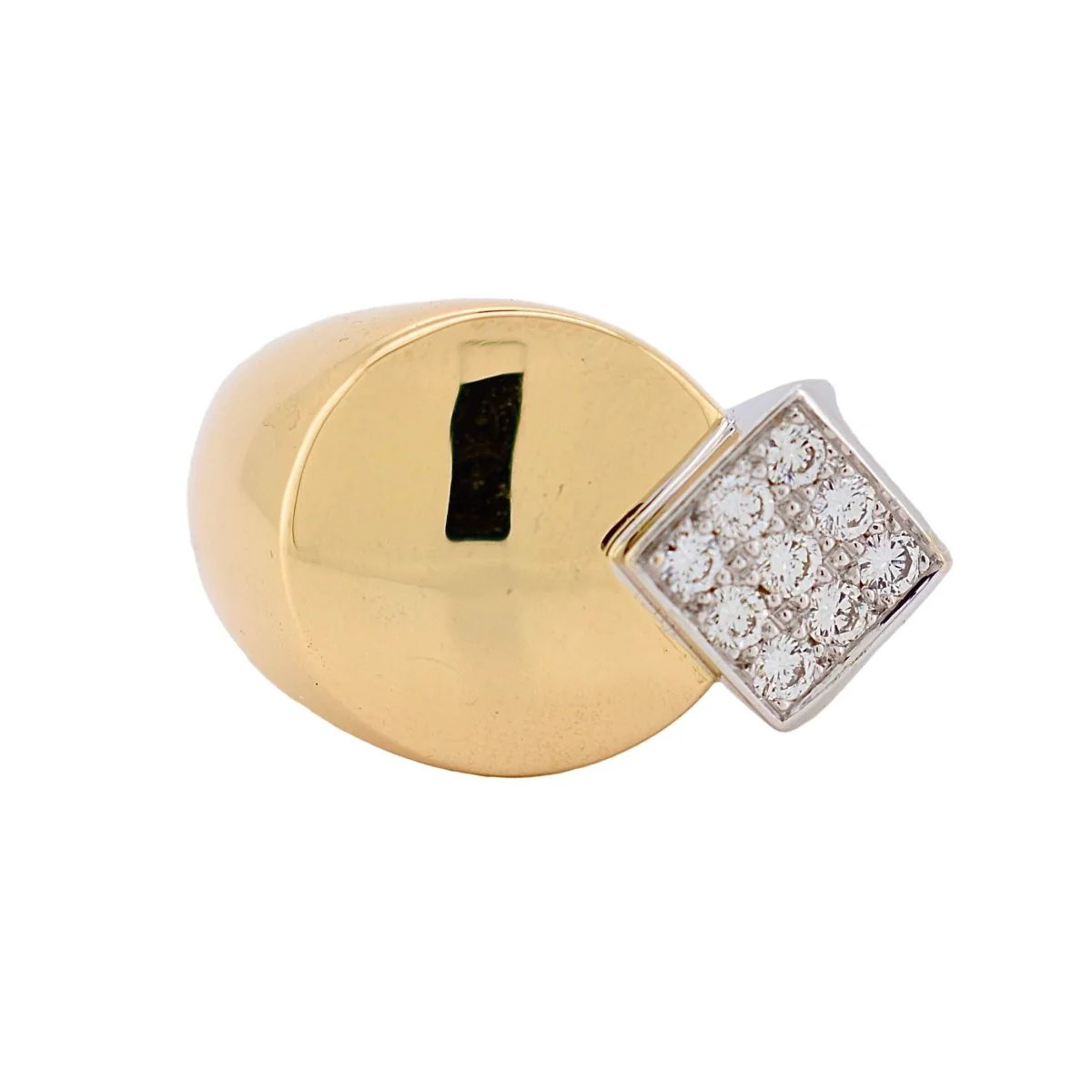 Bague Chevalière FRED en or jaune, or blanc et diamants