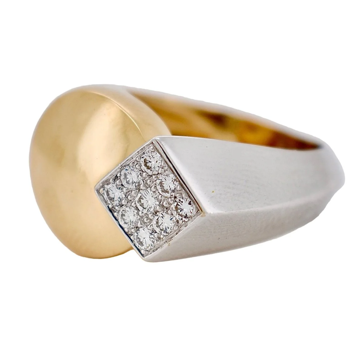 Bague Chevalière FRED en or jaune, or blanc et diamants - Image 2