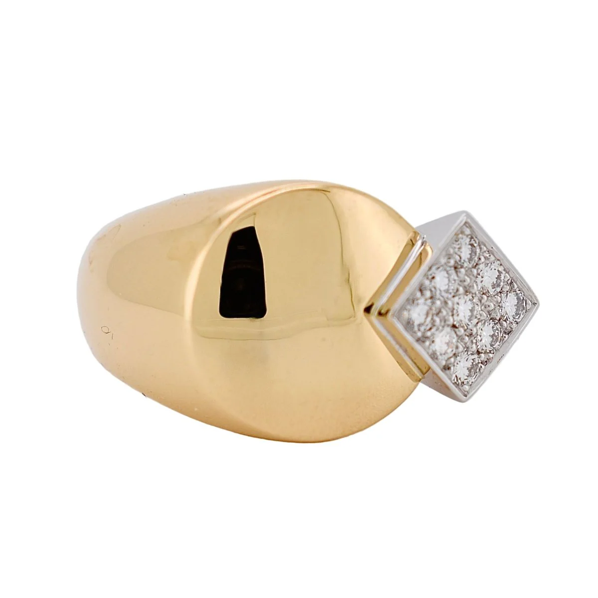 Bague Chevalière FRED en or jaune, or blanc et diamants - Image 4