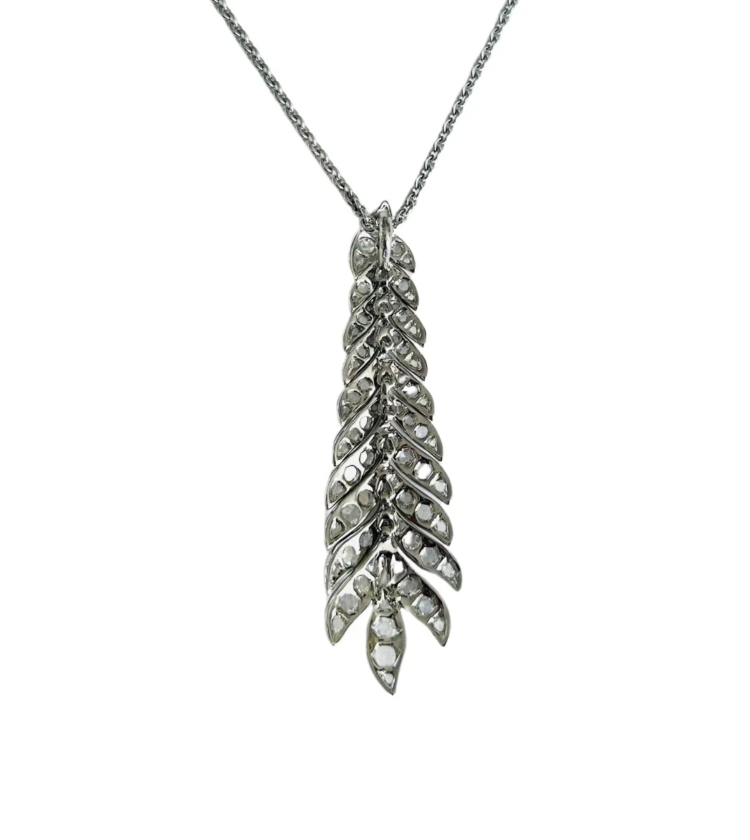 Pendentif "Plume" articulé en or blanc et diamants de taille rose - Image 2