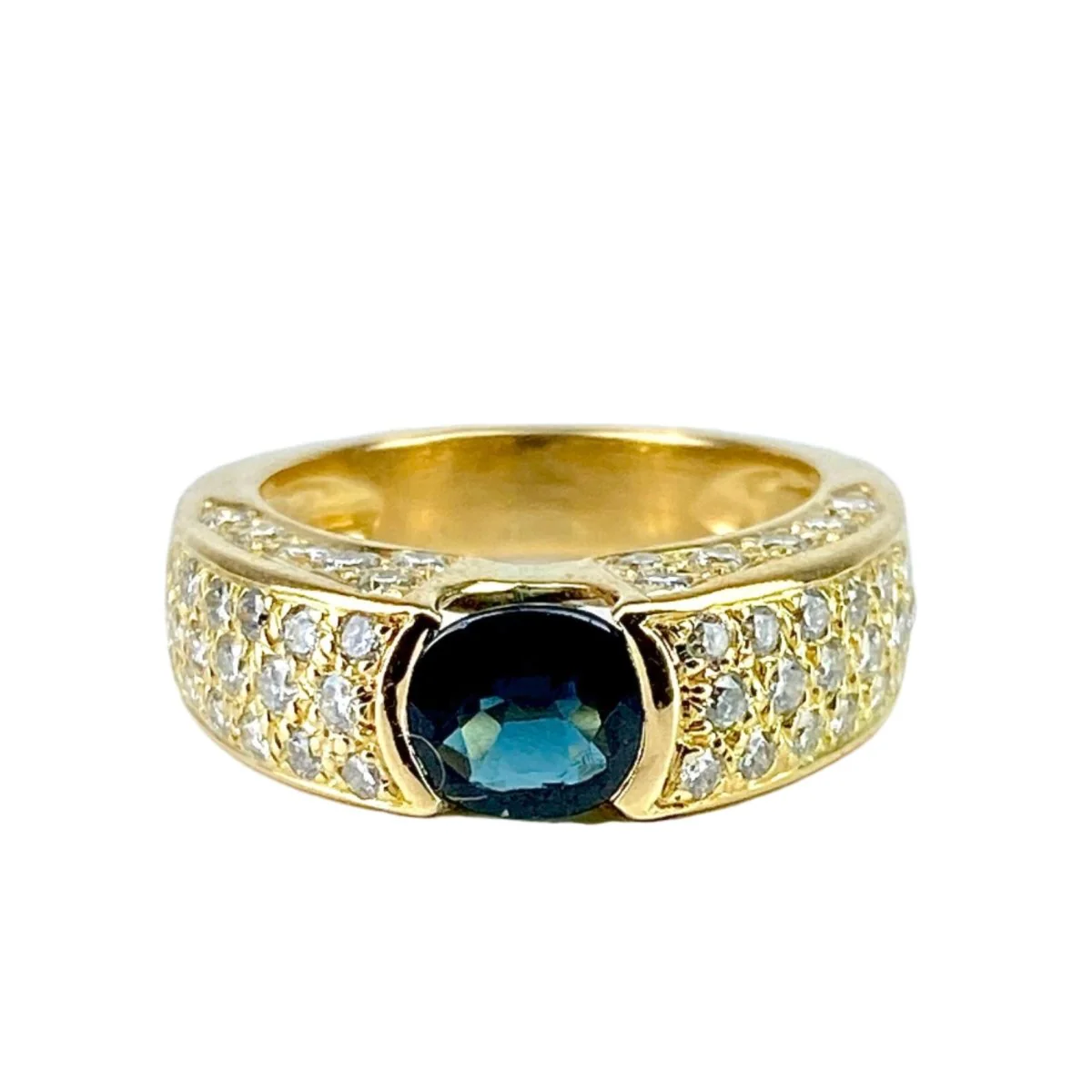 Bague jonc en or jaune, saphir et diamants