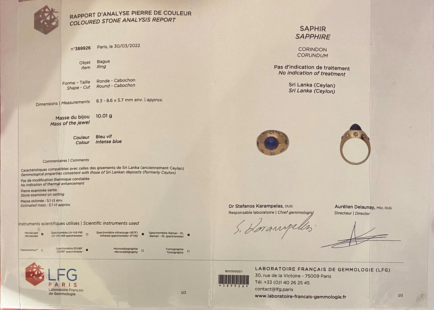 Bague en or 18 carats, saphir cabochon 5.10 ct ceylan non chauffé vers 1940 - Image 11