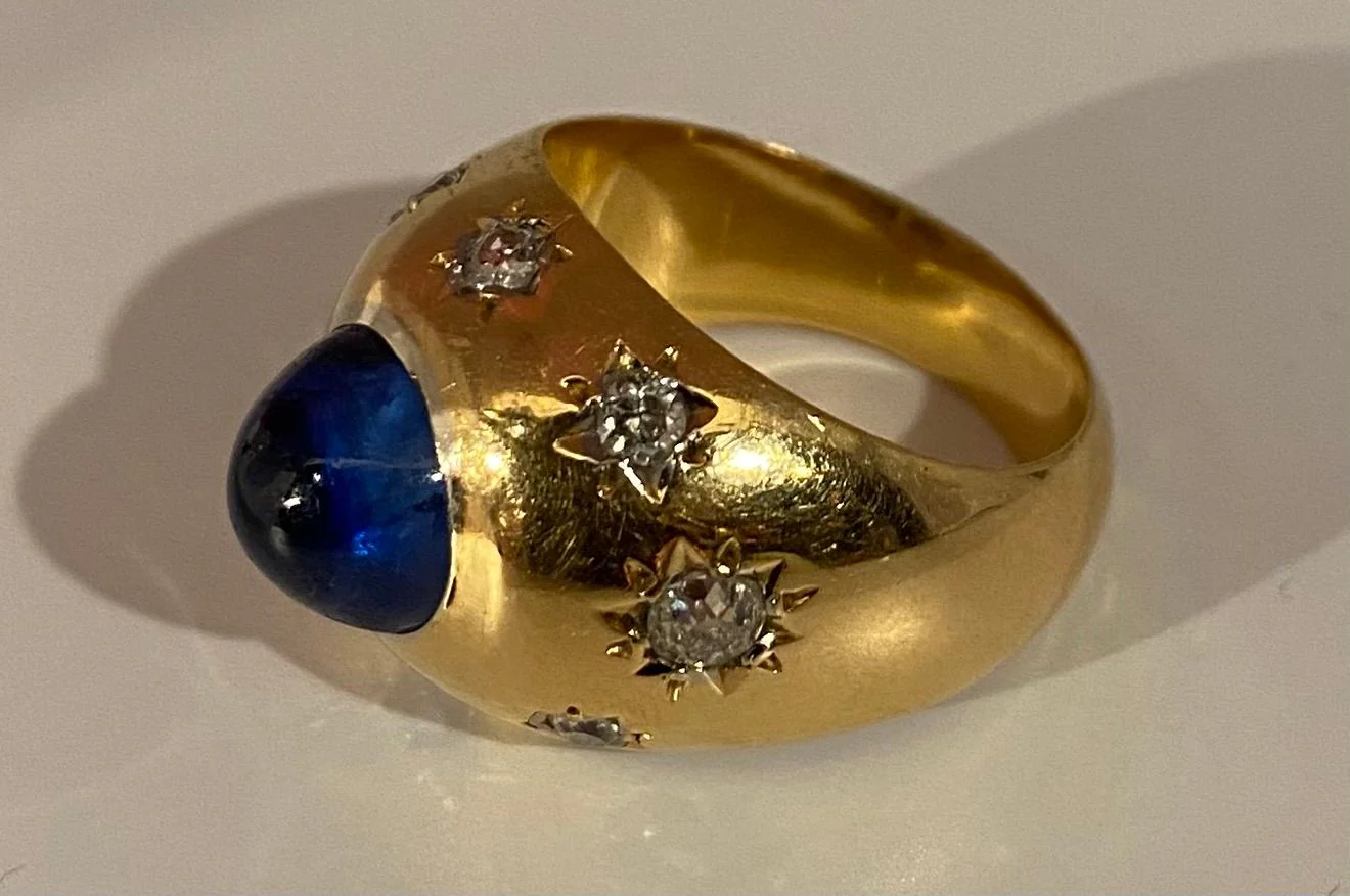 Bague en or 18 carats, saphir cabochon 5.10 ct ceylan non chauffé vers 1940 - Image 5