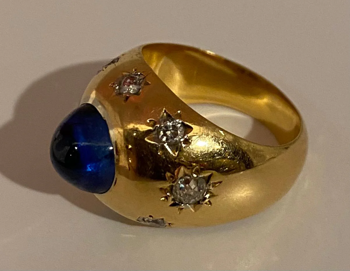 Bague en or 18 carats, saphir cabochon 5.10 ct ceylan non chauffé vers 1940 - Image 7
