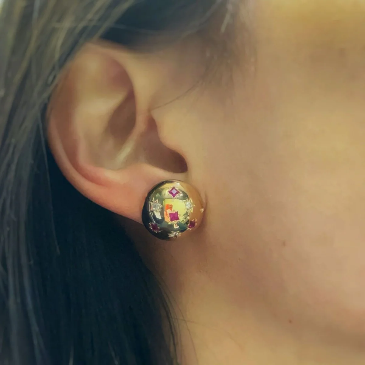 Boucles d'oreilles - Or, Diamants & Rubis - Image 5