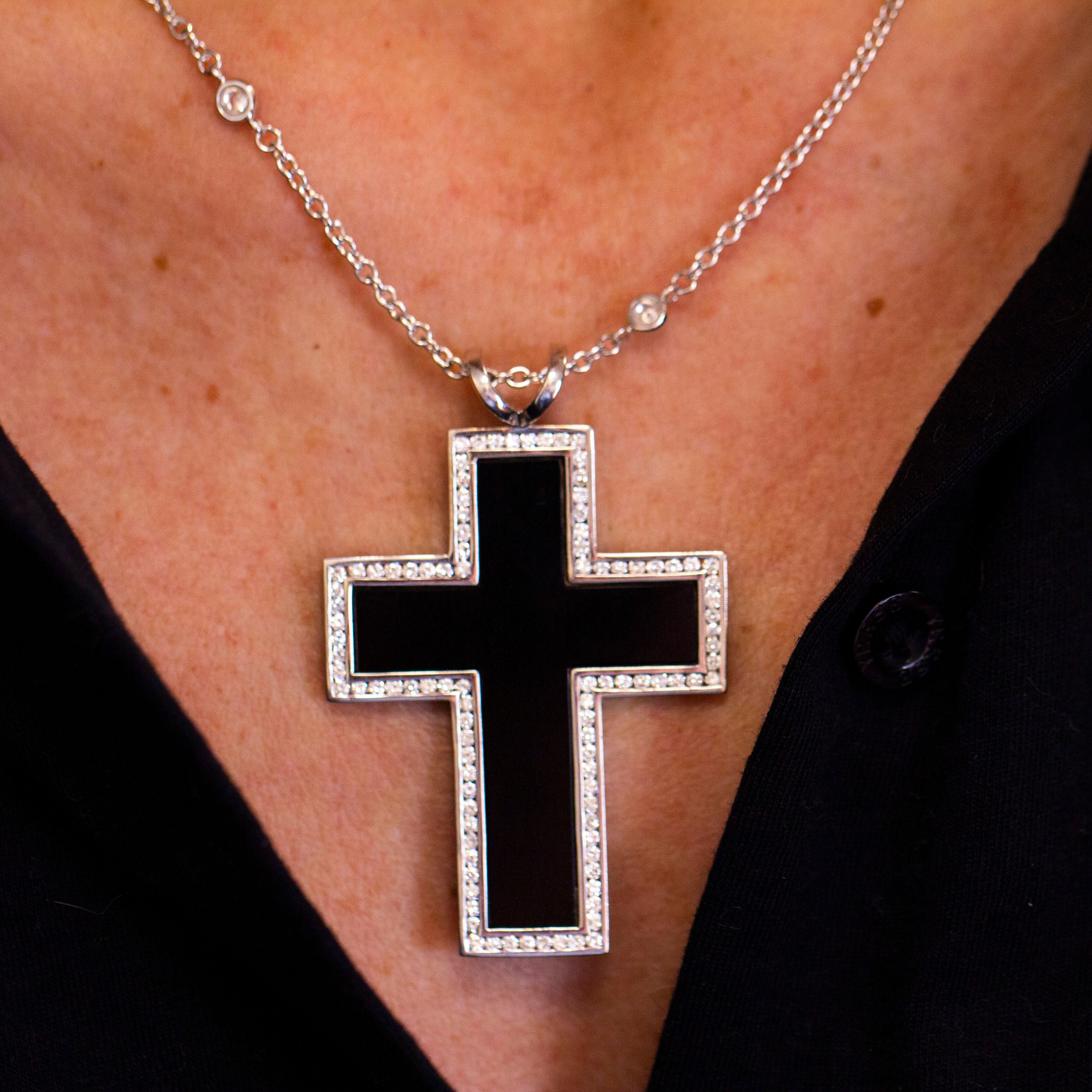 Pendentif en or blanc, onyx et diamants - Image 2