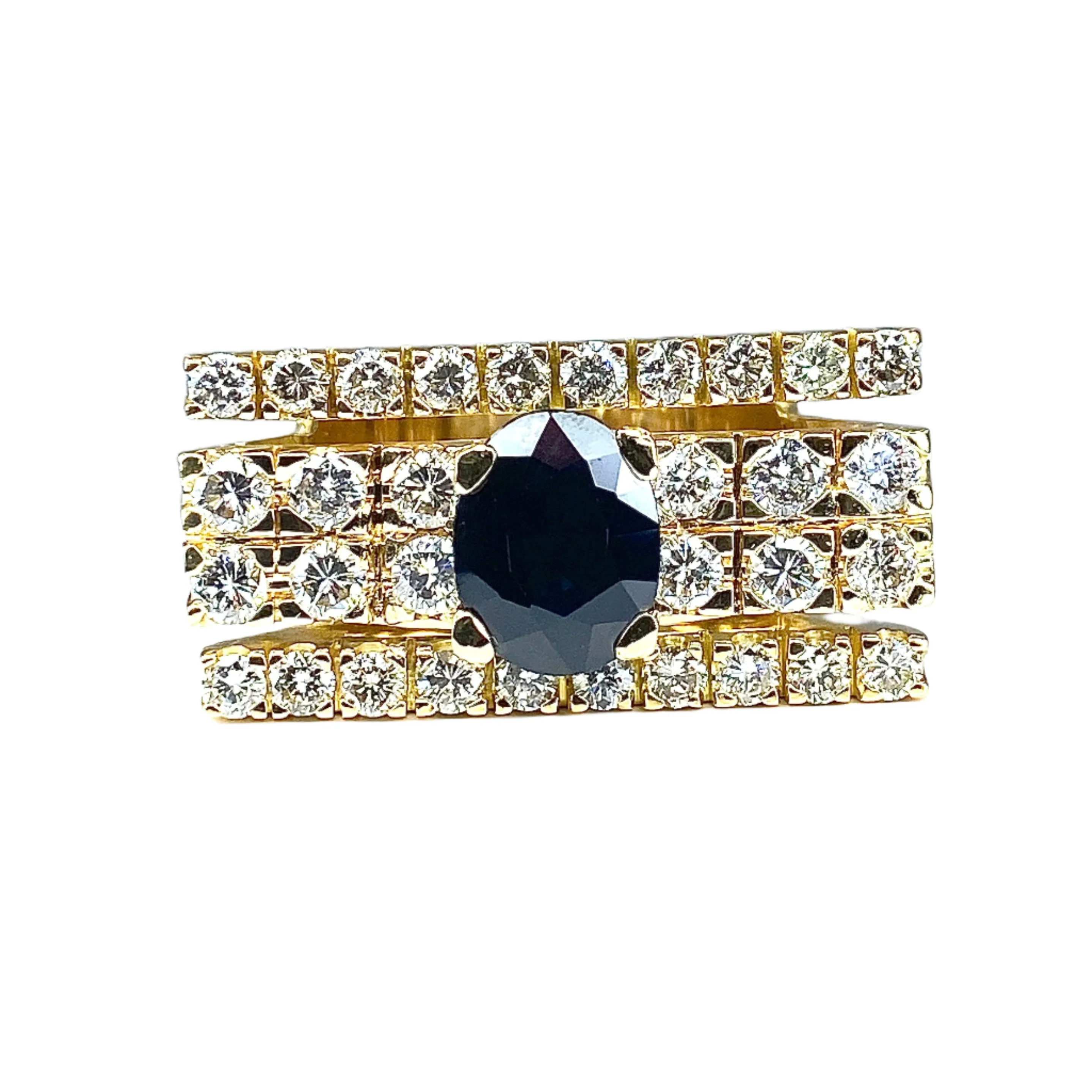 Bague en or jaune, saphir et diamants