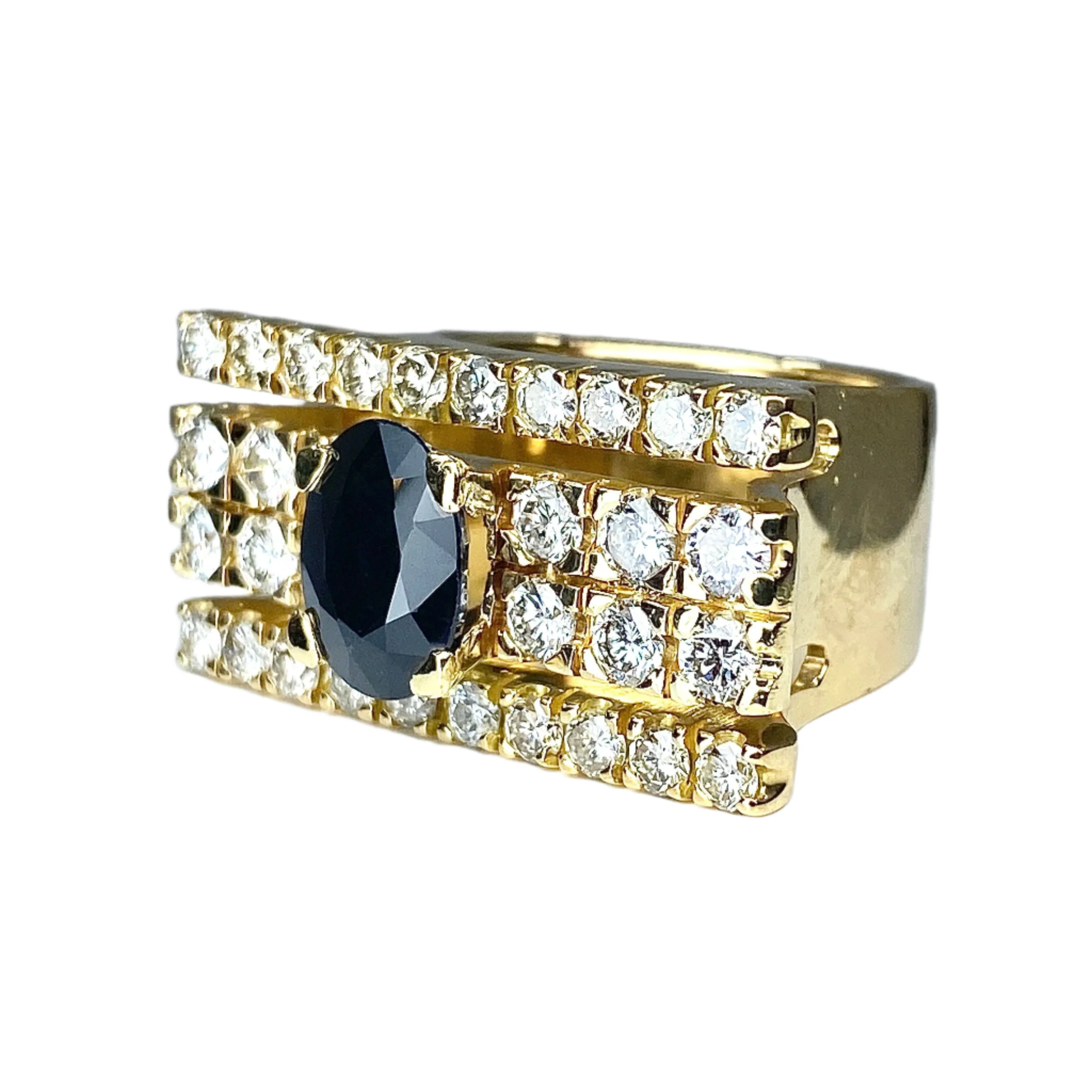Bague en or jaune, saphir et diamants - Image 3