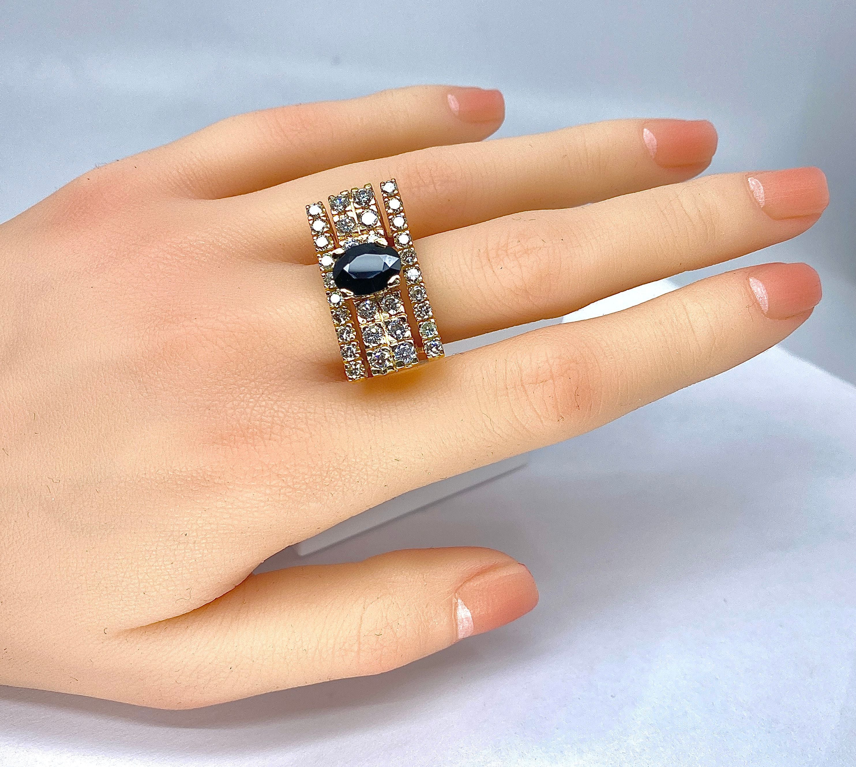 Bague en or jaune, saphir et diamants - Image 5