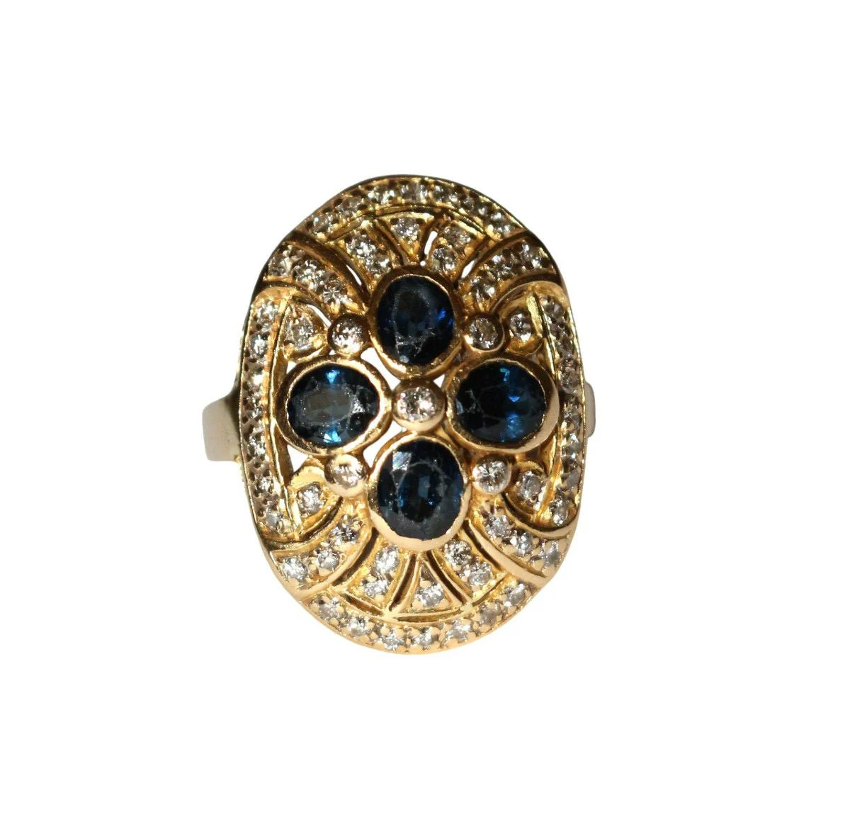 Bague ovale or jaune saphirs et diamants - Image 13