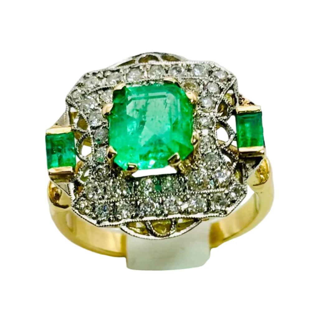 ANILLO EN ORO CON ESMERALDAS Y DIAMANTES