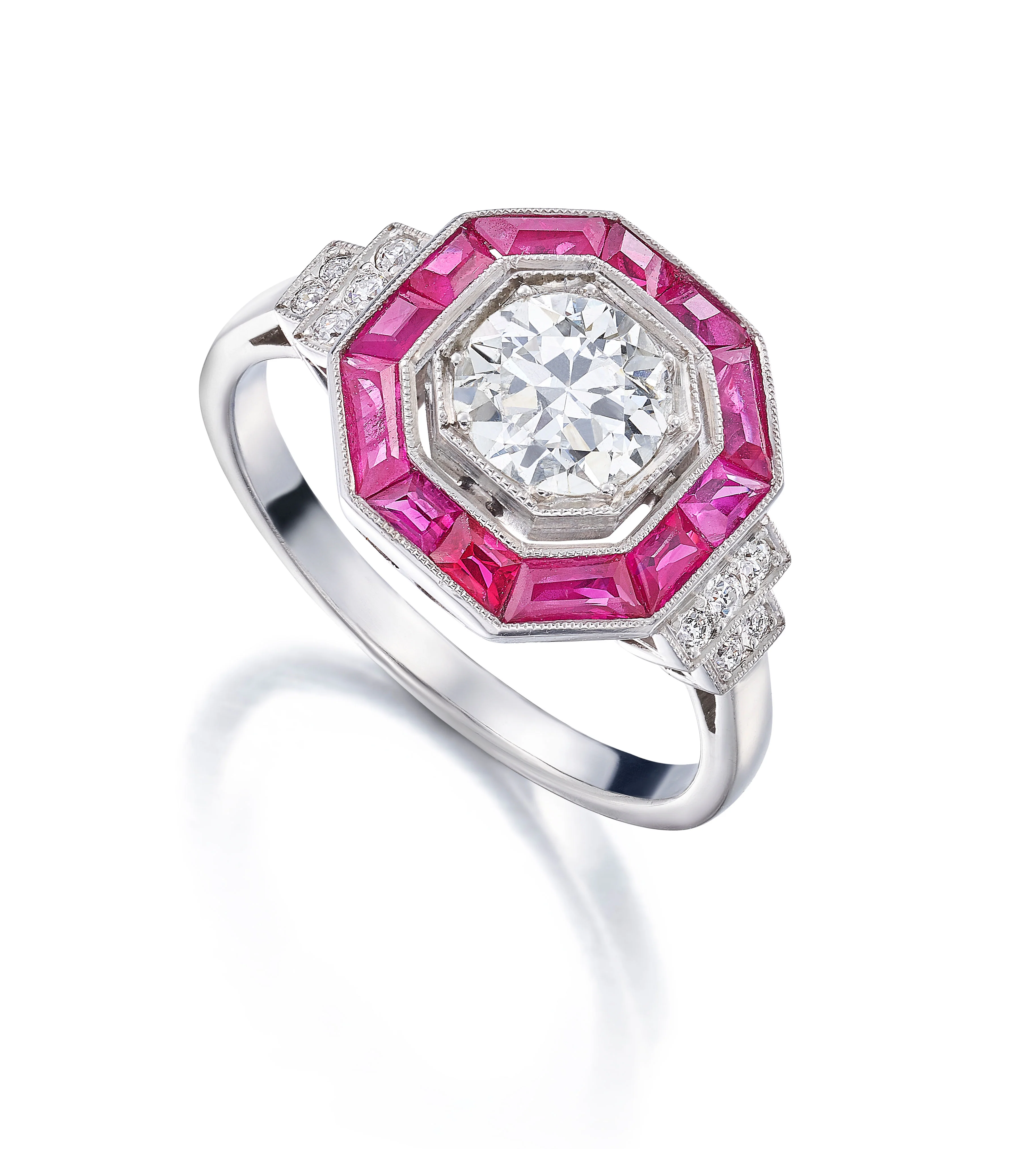 BAGUE octogonale en platine, brillantes et calibrées avec des rubis - Image 2