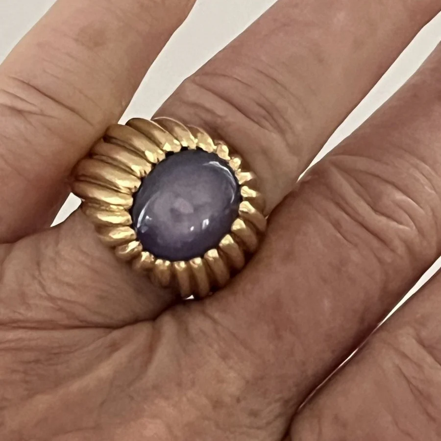 6679 - Bague Godronnée Or Jaune Saphir Etoilé - Image 2