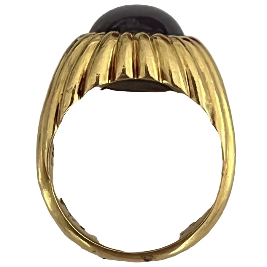 6679 - Bague Godronnée Or Jaune Saphir Etoilé - Image 3