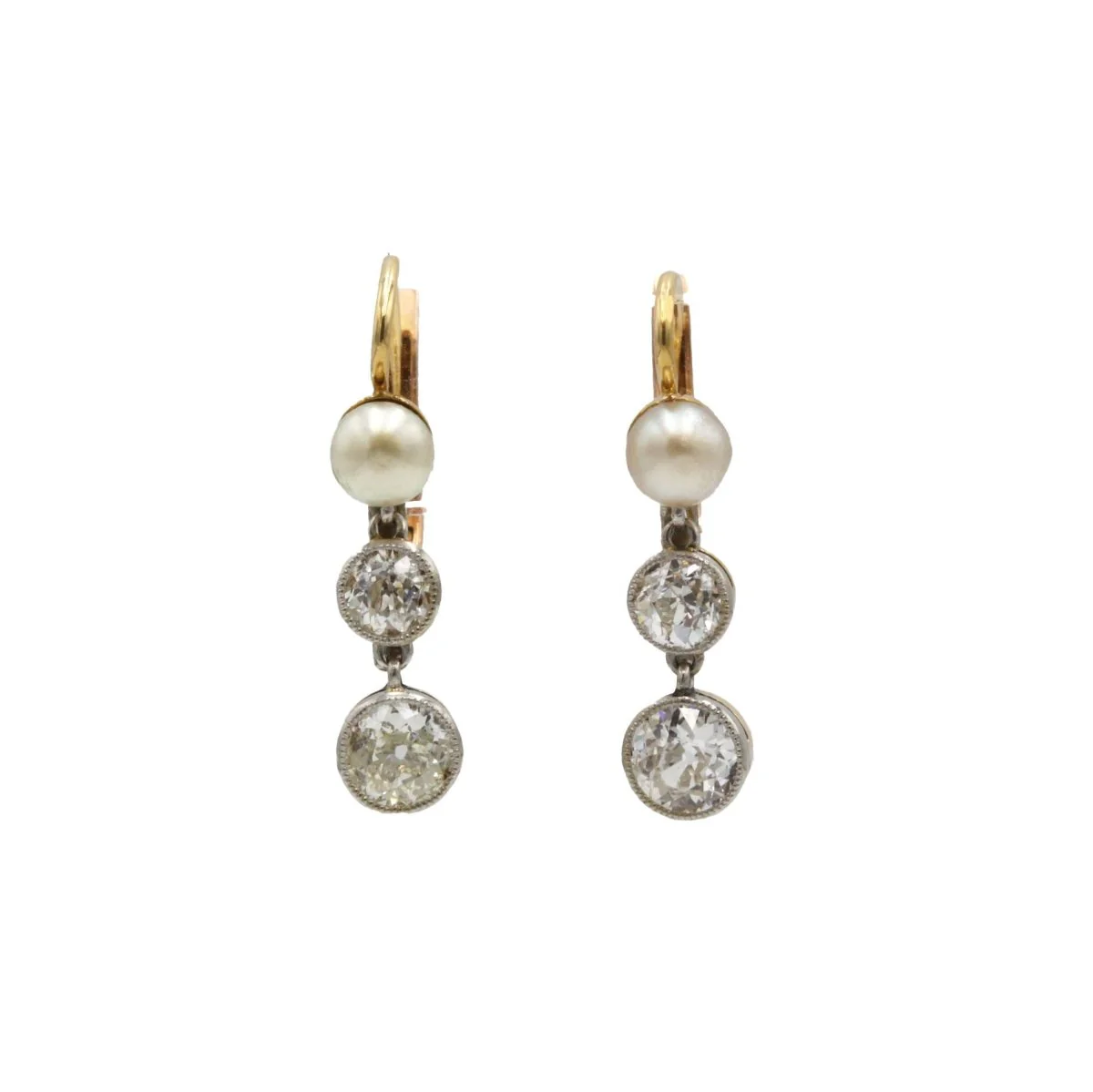 Boucles d'oreilles Dormeuses en or rose, perles et diamants