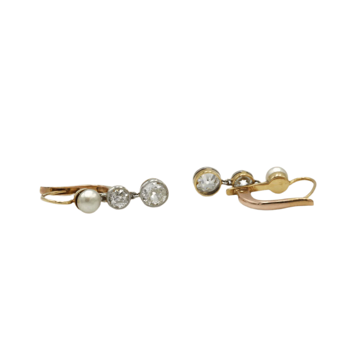 Boucles d'oreilles Dormeuses en or rose, perles et diamants - Image 3