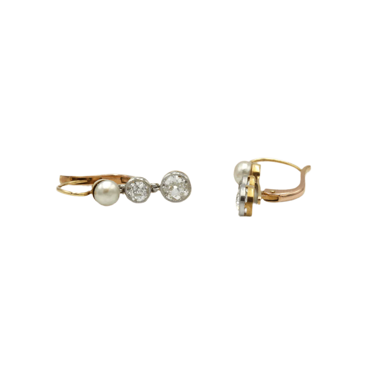 Boucles d'oreilles Dormeuses en or rose, perles et diamants - Image 4