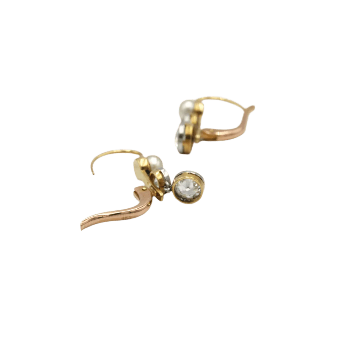 Boucles d'oreilles Dormeuses en or rose, perles et diamants - Image 5