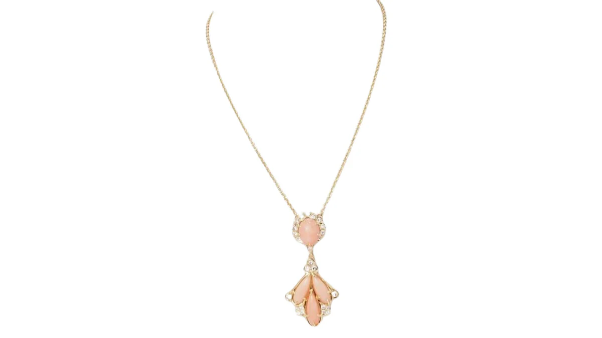 Collier en or jaune, cabochons de corail et diamants - Image 3